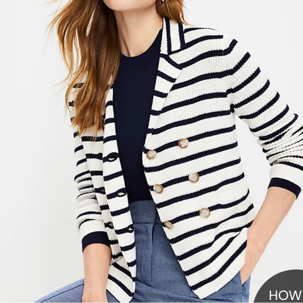 Double Breasted Striped Sweater Jacket